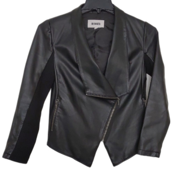 Women's BB Dakota Vegan Leather Jacket Black, Size XS - Picture 1 of 8